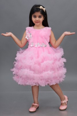 JhilikGarments Indi Girls Below Knee Festive/Wedding Dress(Pink, Sleeveless)