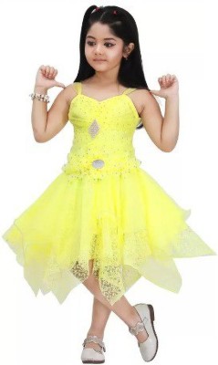 Lalisha Baby Girls Midi/Knee Length Festive/Wedding Dress(Yellow, Noodle strap)