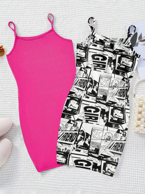 dhru Baby Girls Below Knee Casual Dress(Pink, Sleeveless)