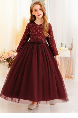 Driza Ecommerce Girls Maxi/Full Length Festive/Wedding Dress(Maroon, Full Sleeve)