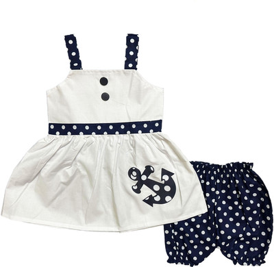 AK DRESSES Indi Baby Girls Above Knee Casual Dress(White, Sleeveless)