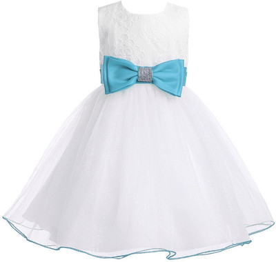 Shahina Fashion Girls Midi/Knee Length Party Dress(White, Sleeveless)