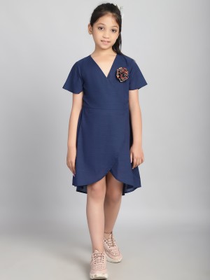 BAAWRI Indi Girls Above Knee Casual Dress(Blue, Short Sleeve)