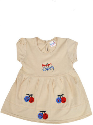MiniPattern Baby Girls Midi/Knee Length Casual Dress(Beige, Half Sleeve)