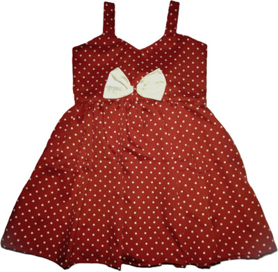 SSTG Indi Girls Midi/Knee Length Casual Dress(Maroon, Sleeveless)