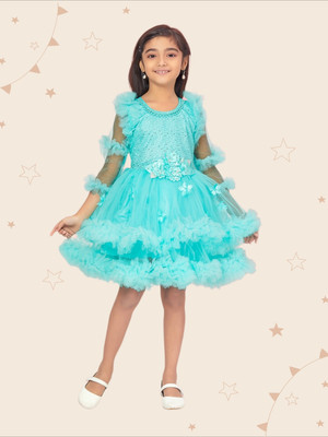 Kidotsav Indi Girls Midi/Knee Length Party Dress(Light Green, Fashion Sleeve)