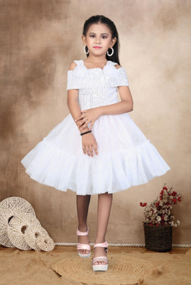 FV FABLY VALOR Indi Girls Below Knee Party Dress(Black, Fashion Sleeve)