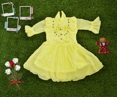 ELYON FASHION Baby Girls Calf Length Casual Dress(Yellow, Full Sleeve)