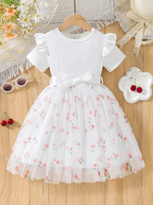 Style Connect Collection Girls Midi/Knee Length Party Dress(White, Short Sleeve)