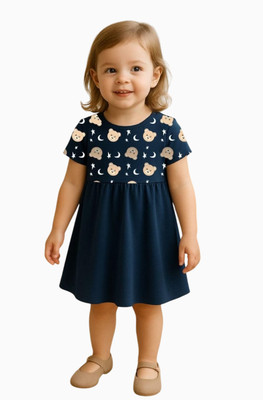 FAST CRY Girls Midi/Knee Length Casual Dress(Dark Blue, Half Sleeve)