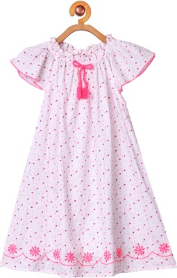 Miyo Indi Girls Midi/Knee Length Casual Dress(Pink, Cap Sleeve)