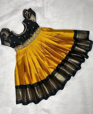 A Kasis Dresses Baby Girls Below Knee Festive/Wedding Dress(Yellow, Cap Sleeve)