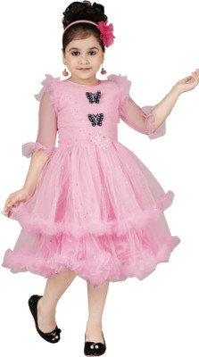 TrendyCreations Baby Girls Below Knee Festive/Wedding Dress(Pink, Half Sleeve)