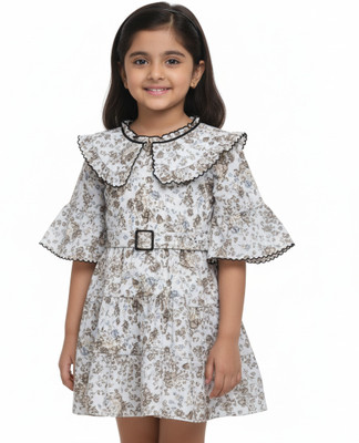 MSFASHIONRS Baby Girls Midi/Knee Length Festive/Wedding Dress(White, 3/4 Sleeve)