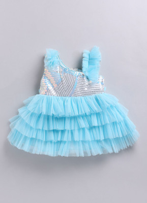 LITTLE NINJA Baby Girls Midi/Knee Length Casual Dress(Light Blue, Sleeveless)