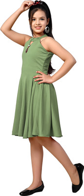 PERFECTPIVOT Girls Midi/Knee Length Casual Dress(Green, Sleeveless)