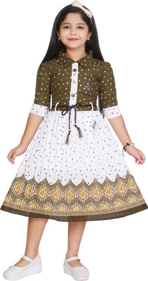 RKTM Girls Below Knee Festive/Wedding Dress(Multicolor, 3/4 Sleeve)