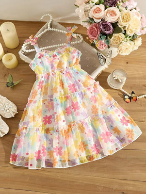 Gen Alpha Indi Girls Midi/Knee Length Party Dress(Multicolor, Sleeveless)