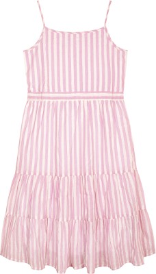 BUDDING BEES Girls Midi/Knee Length Casual Dress(Pink, Sleeveless)