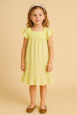 Miyo Indi Girls Midi/Knee Length Festive/Wedding Dress(Green, Fashion Sleeve)