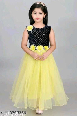New Ekta Dresses Baby Girls Maxi/Full Length Party Dress(Yellow, Sleeveless)