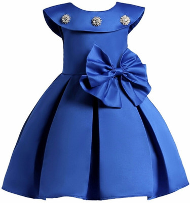 Wish littlle Girls Midi/Knee Length Party Dress(Blue, Short Sleeve)