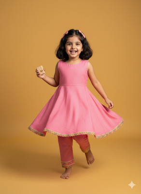 FLEXAA Girls Festive & Party, Casual, Formal, Wedding Kurta and Palazzo Set(Pink Pack of 1)