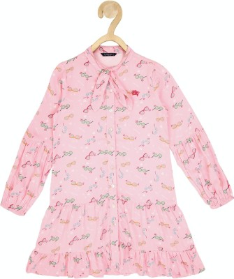 Allen Solly Girls Midi/Knee Length Casual Dress(Pink, Full Sleeve)