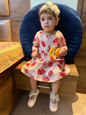 MoMaa Baby Girls Above Knee Casual Dress(Red, Pink, 3/4 Sleeve)