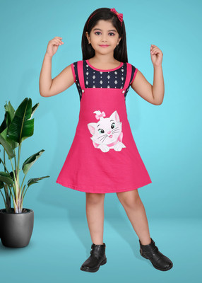 Cleopat Indi Girls Midi/Knee Length Casual Dress(Pink, Sleeveless)