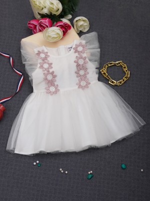CREATIVE KID'S Baby Girls Midi/Knee Length Festive/Wedding Dress(White, Sleeveless)