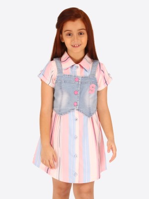 Cutecumber Girls Above Knee Casual Dress(Blue, Short Sleeve)