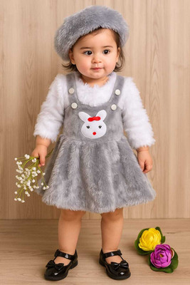 apna collection Baby Girls Midi/Knee Length Casual Dress(Silver, Full Sleeve)