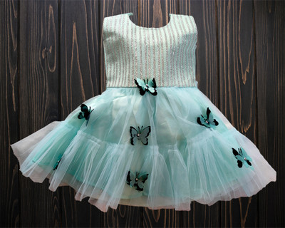 WldStar Indi Girls Midi/Knee Length Festive/Wedding Dress(Blue, Sleeveless)