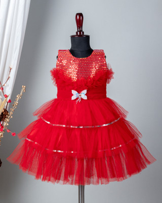 JANAM ENTERPRISE Baby Girls Below Knee Party Dress(Red, Sleeveless)