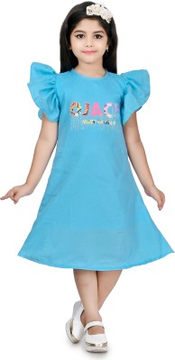 KAVSHIL Girls Calf Length Casual Dress(Blue, Short Sleeve)