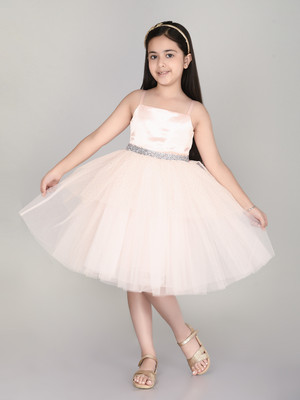 Toy Balloon Kids Girls Midi/Knee Length Party Dress(Orange, Sleeveless)