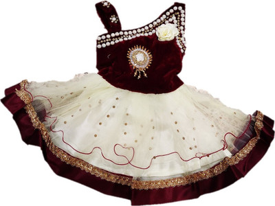 ARUNA CREATIONn Baby Girls Midi/Knee Length Party Dress(Maroon, Sleeveless)
