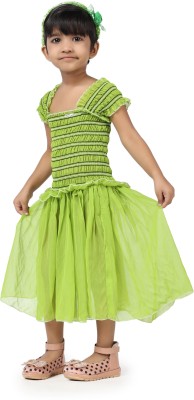EAGLEBUZZ Girls Below Knee Casual Dress(Green, Short Sleeve)