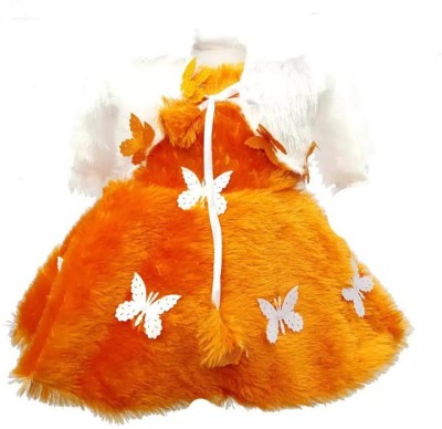 STUMBLE FASHION Baby Girls Midi/Knee Length Festive/Wedding Dress(Beige, Half Sleeve)