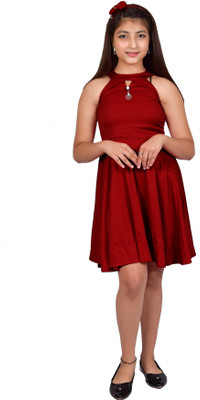 PERFECTPIVOT Girls Above Knee Casual Dress(Maroon, Sleeveless)