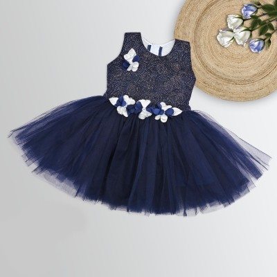 maheveenfashion Girls Midi/Knee Length Festive/Wedding Dress(Blue, Sleeveless)