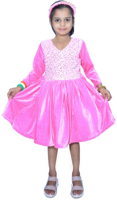 ZAMIA ENTERPRISES Baby Girls Midi/Knee Length Festive/Wedding Dress(Pink, Full Sleeve)