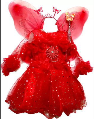 aruna creation Baby Girls Midi/Knee Length Party Dress(Red, 3/4 Sleeve)