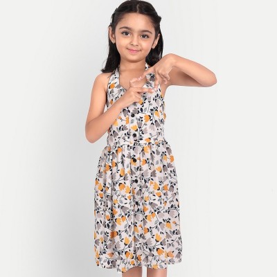ADORAH Indi Girls Midi/Knee Length Casual Dress(Yellow, Sleeveless)