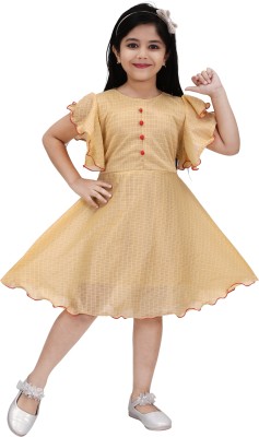 RC FASHION Indi Girls Midi/Knee Length Casual Dress(Gold, Fashion Sleeve)