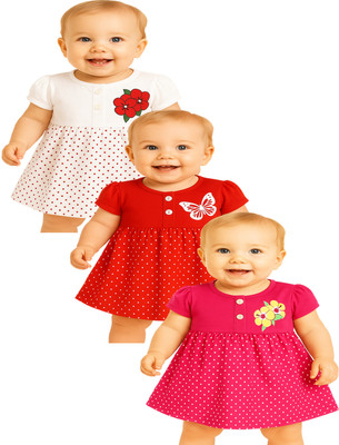 KidzzCart Baby Girls Midi/Knee Length Casual Dress(Multicolor, Short Sleeve)