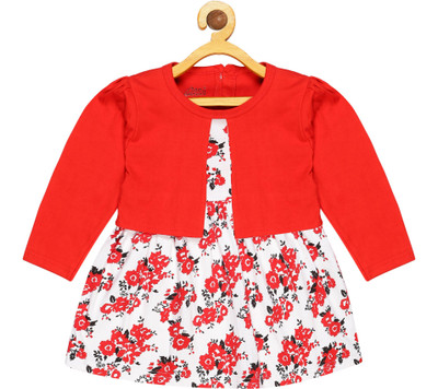 babeezworld Baby Girls Midi/Knee Length Casual Dress(Red, Full Sleeve)