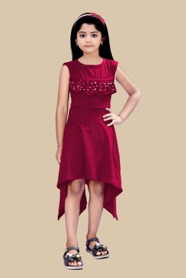 PERONICA FASHION Girls Above Knee Party Dress(Maroon, Sleeveless)