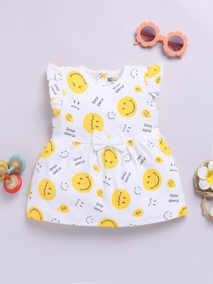 Happy Faces Indi Baby Girls Midi/Knee Length Casual Dress(White, Short Sleeve)